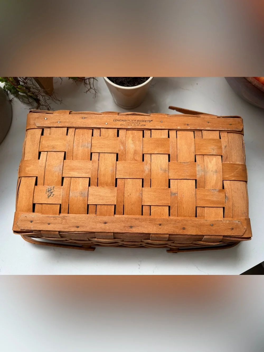 Vintage 90s Longaberger Rectangular Woven Basket with Handles